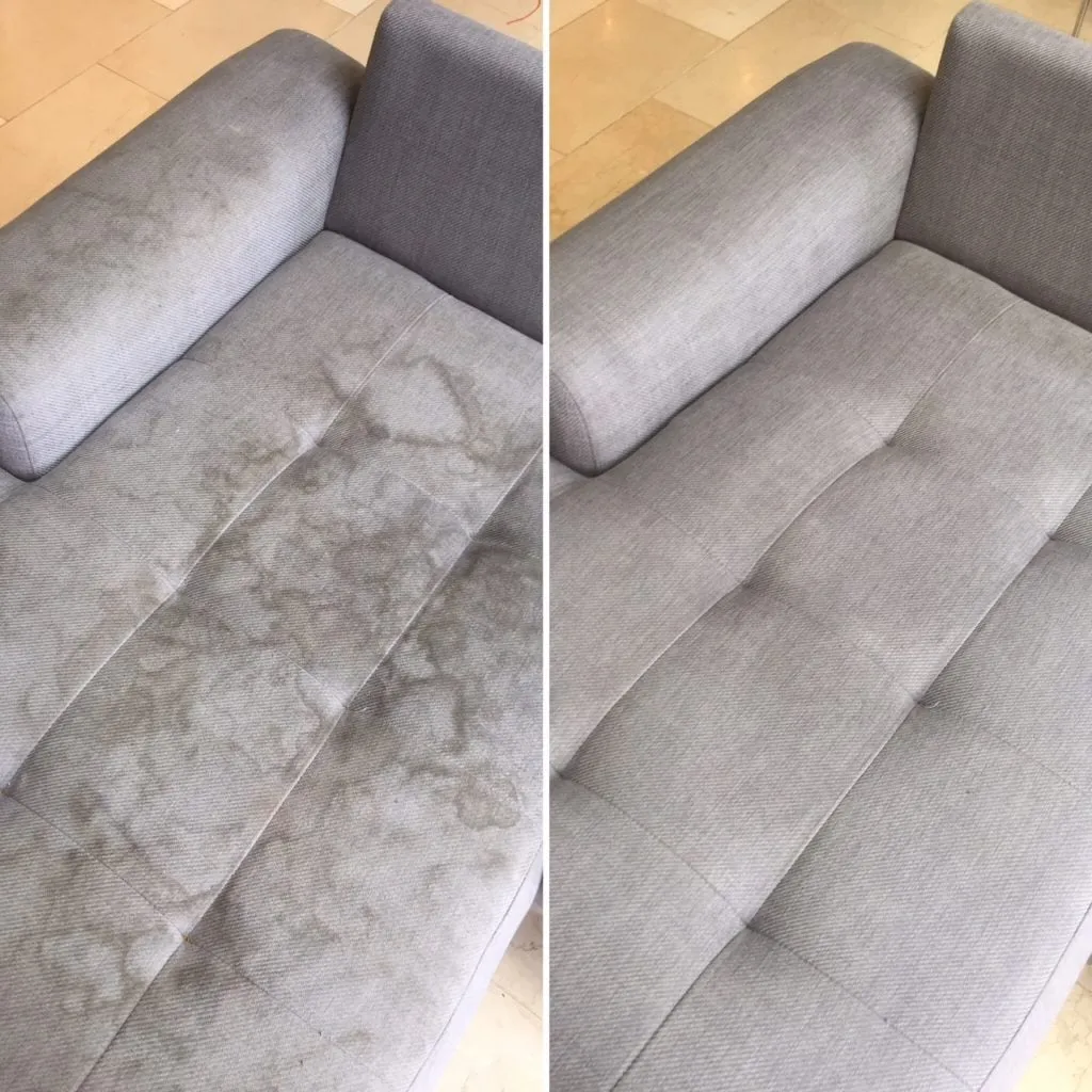 Avant après nettoyage canapé gris
